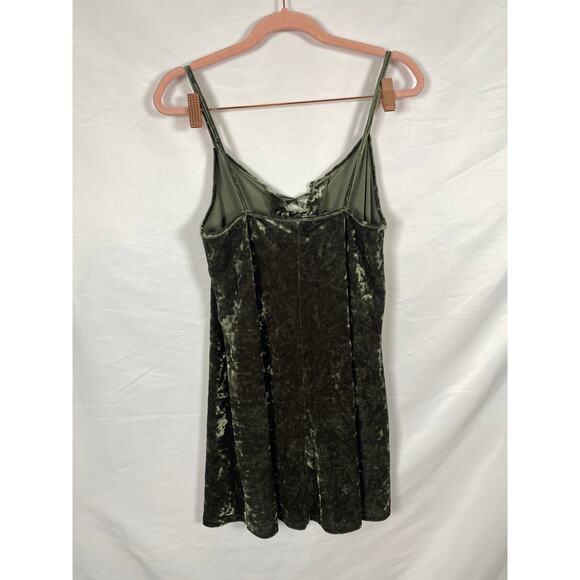 Forever 21 Women Green Velvet Slio Mini Dress Tie Front Spaghetti Strap Size M - Picture 2 of 9